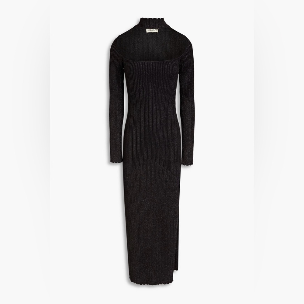 NICHOLAS Aksel cutout metallic ribbed-knit midi dress